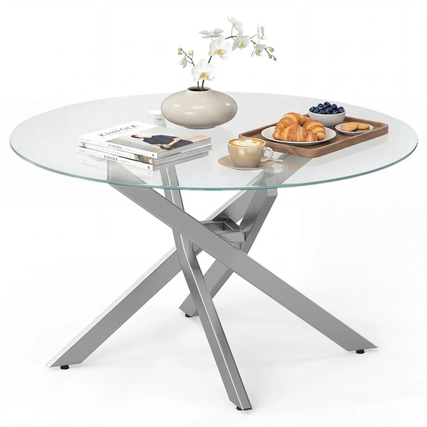 Glass Round Coffee Table With Tempered Glass Top