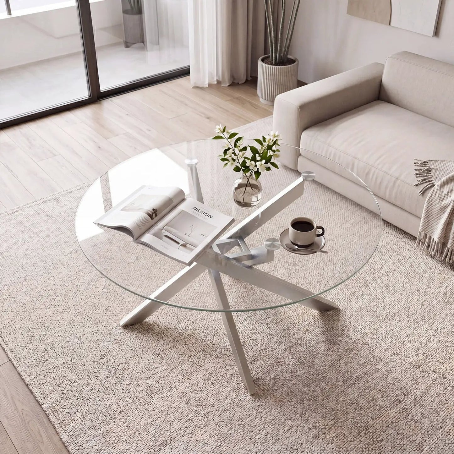 Glass Round Coffee Table With Tempered Glass Top