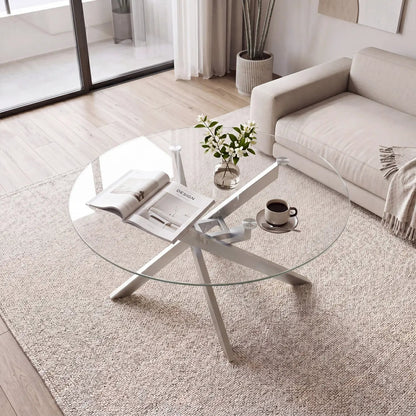 Glass Round Coffee Table With Tempered Glass Top