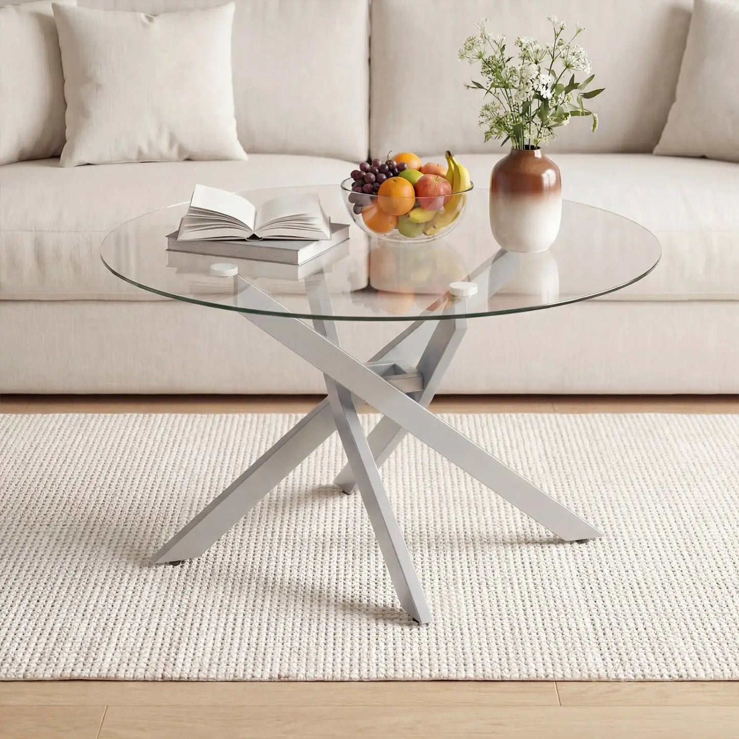 Glass Round Coffee Table With Tempered Glass Top