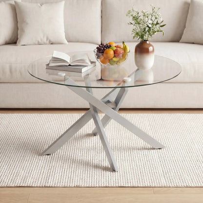 Glass Round Coffee Table With Tempered Glass Top