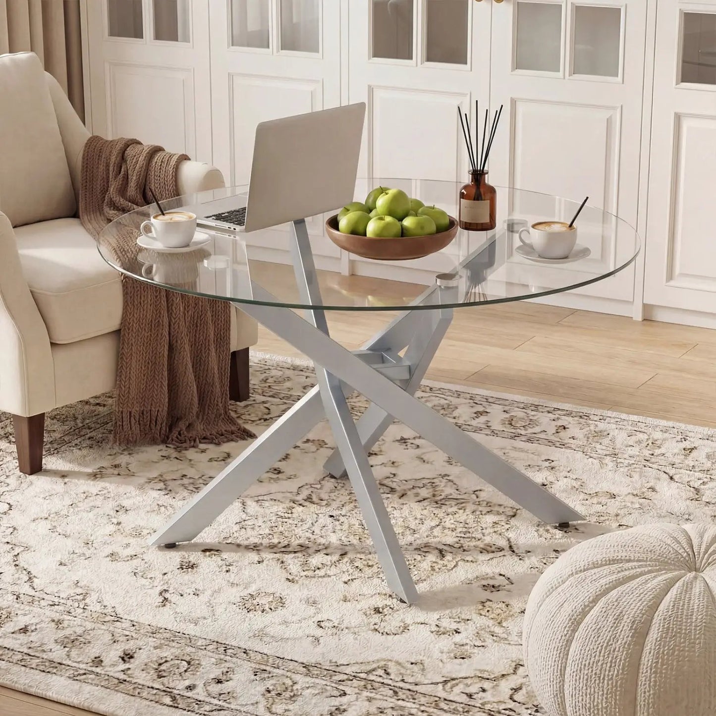 Glass Round Coffee Table With Tempered Glass Top
