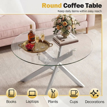 Glass Round Coffee Table With Tempered Glass Top