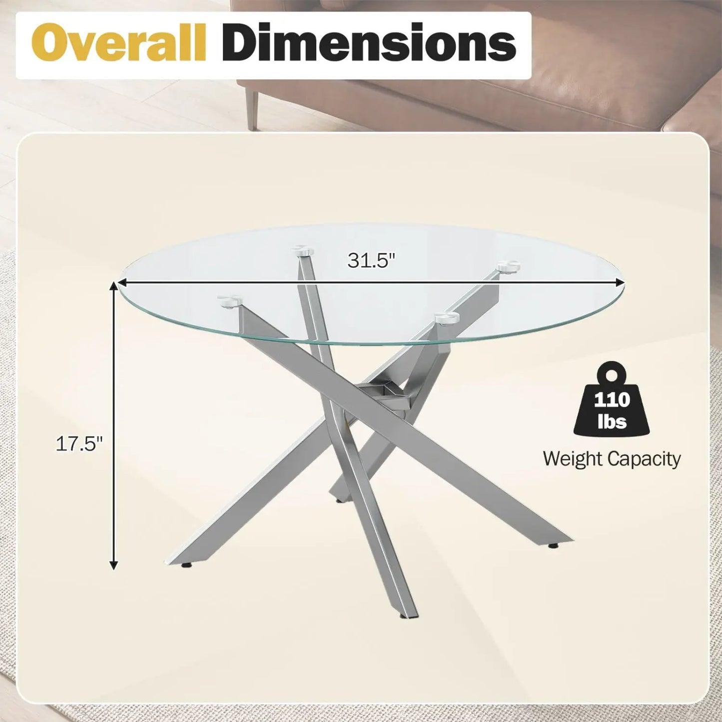 Glass Round Coffee Table With Tempered Glass Top