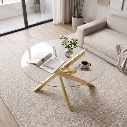 Glass Round Coffee Table With Tempered Glass Top