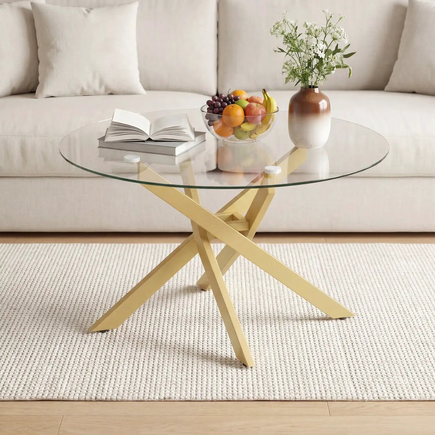 Glass Round Coffee Table With Tempered Glass Top