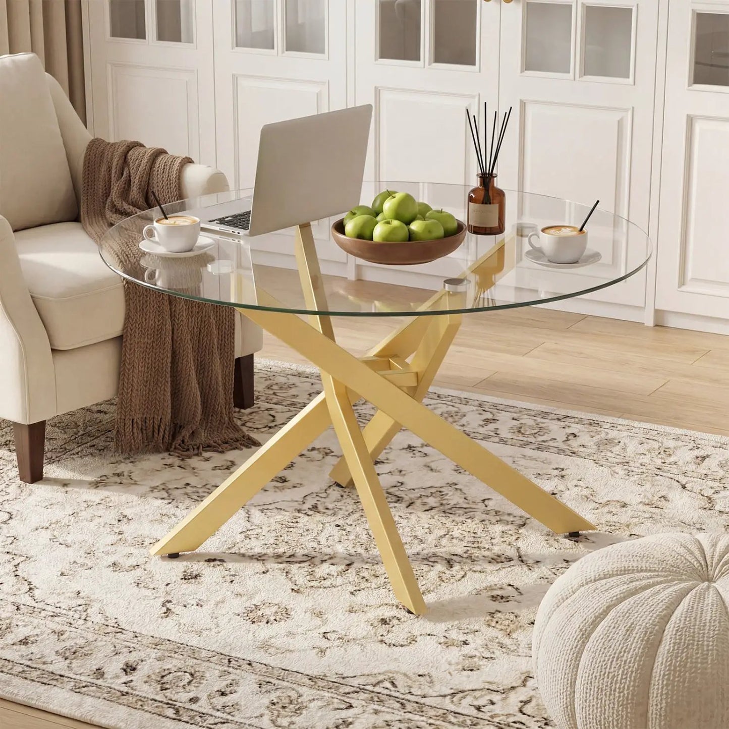 Glass Round Coffee Table With Tempered Glass Top
