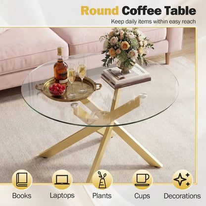 Glass Round Coffee Table With Tempered Glass Top