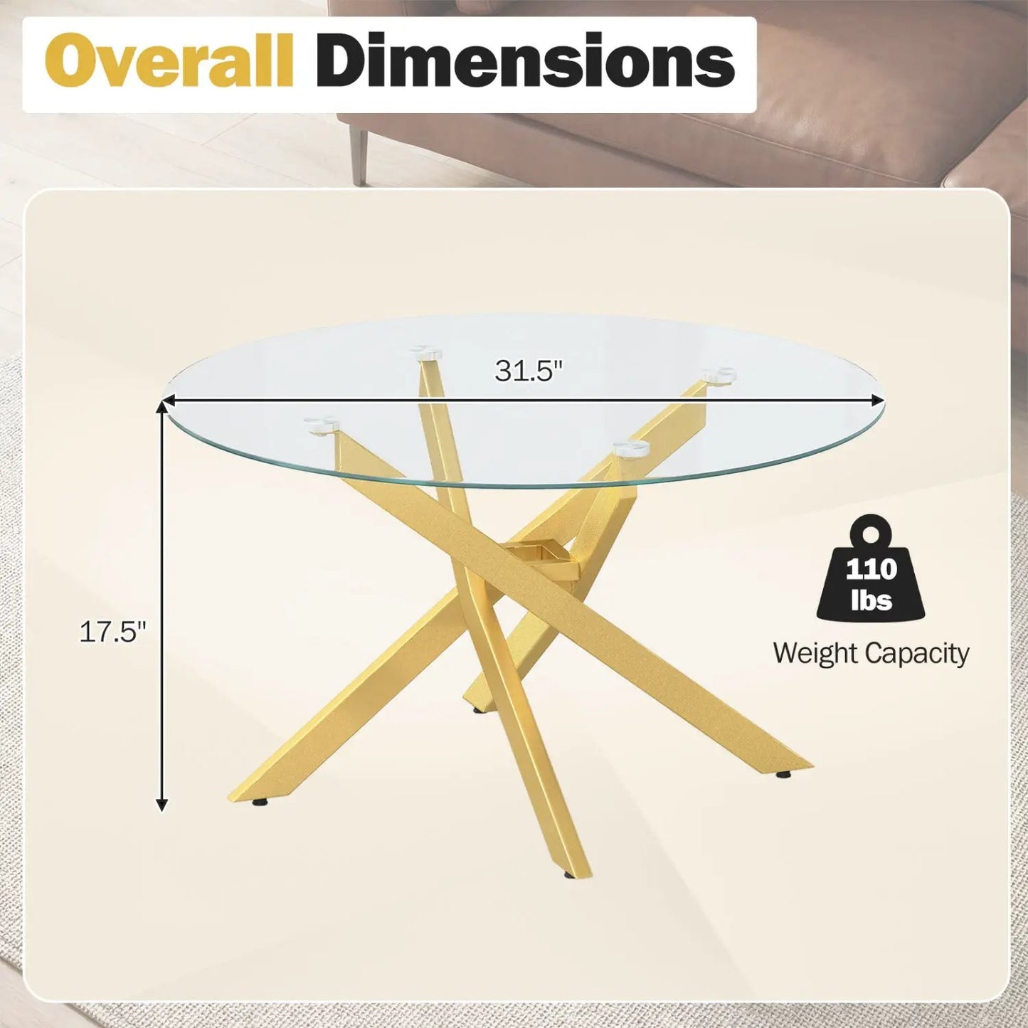 Glass Round Coffee Table With Tempered Glass Top