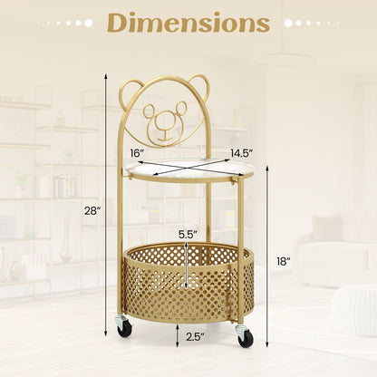 Modern Sofa Side Table on Lockable Wheels for Living Room Bedroom Study-Gold