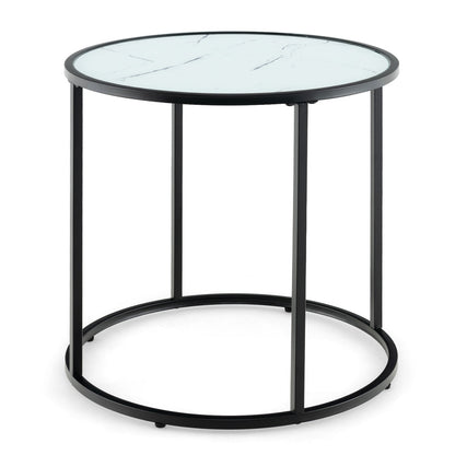 Mesa auxiliar de cristal de 20 pulgadas con estructura de metal y parte superior de cristal con imitación mármol - Negra y blanca