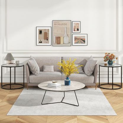 Mesa auxiliar de cristal de 20 pulgadas con estructura de metal y parte superior de cristal con imitación mármol - Negra y blanca