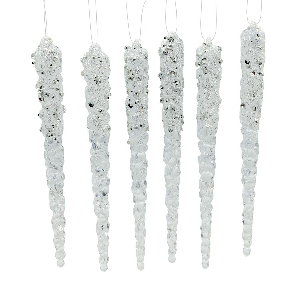Glittered Icicles Ornaments, 6-Piece Box Set - Tampa Home & Garden Store