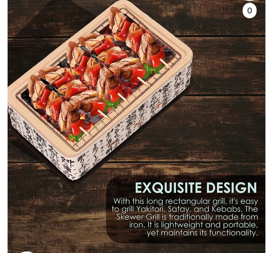 Global Kut Stainless Steel Yakitori Grill – Portable Tabletop Charcoal Grill for Authentic Japanese BBQ - Tampa Home & Garden Store