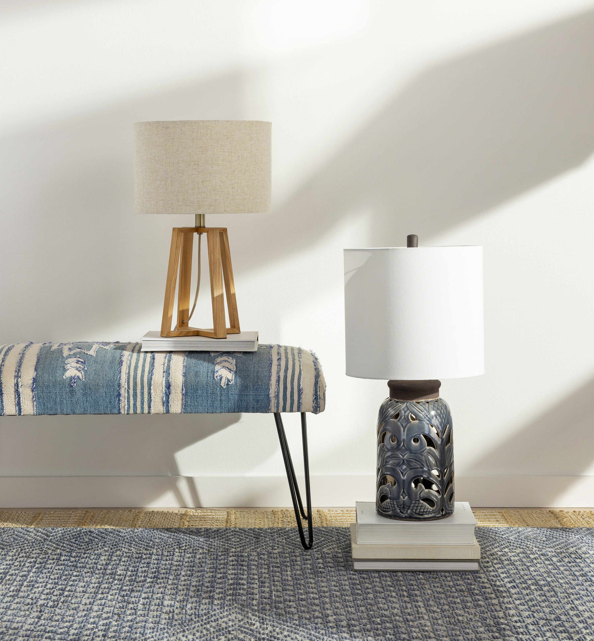 Moyne Area Rug blue and ivory woven pattern Boutique Rugs on Tampa Home & Garden Store