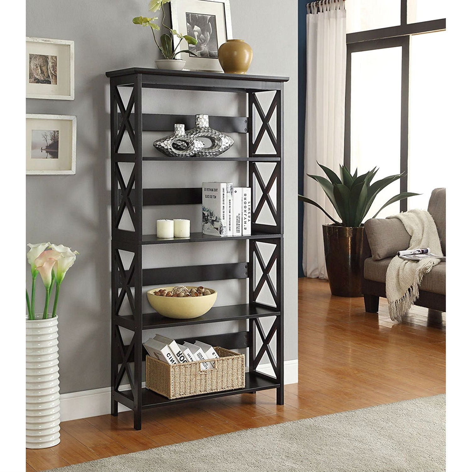 Glossy Black 5-Shelf Bookcase - Tampa Home & Garden Store