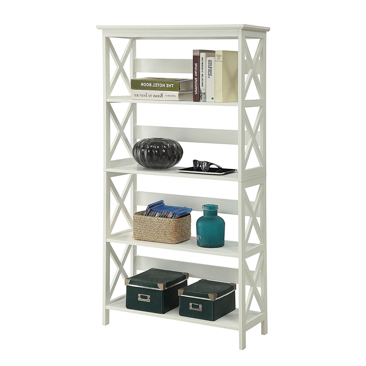 Glossy White 5-Shelf Bookcase - Tampa Home & Garden Store