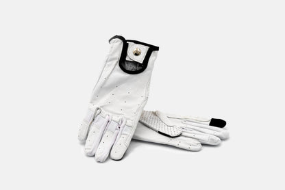 American Equus Hunter Luxe Equestrian Riding Gloves white perforated leather black trim snap on Tampa Home & Garden Store