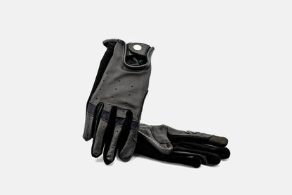 American Equus Hunter Luxe Equestrian Gloves, black perforated leather with gold-button strap on Tampa Home & Garden Store