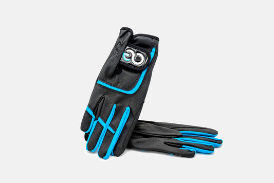 American Equus EquiFeel Signature Performance Riding Gloves black with blue trim on Tampa Home & Garden Store