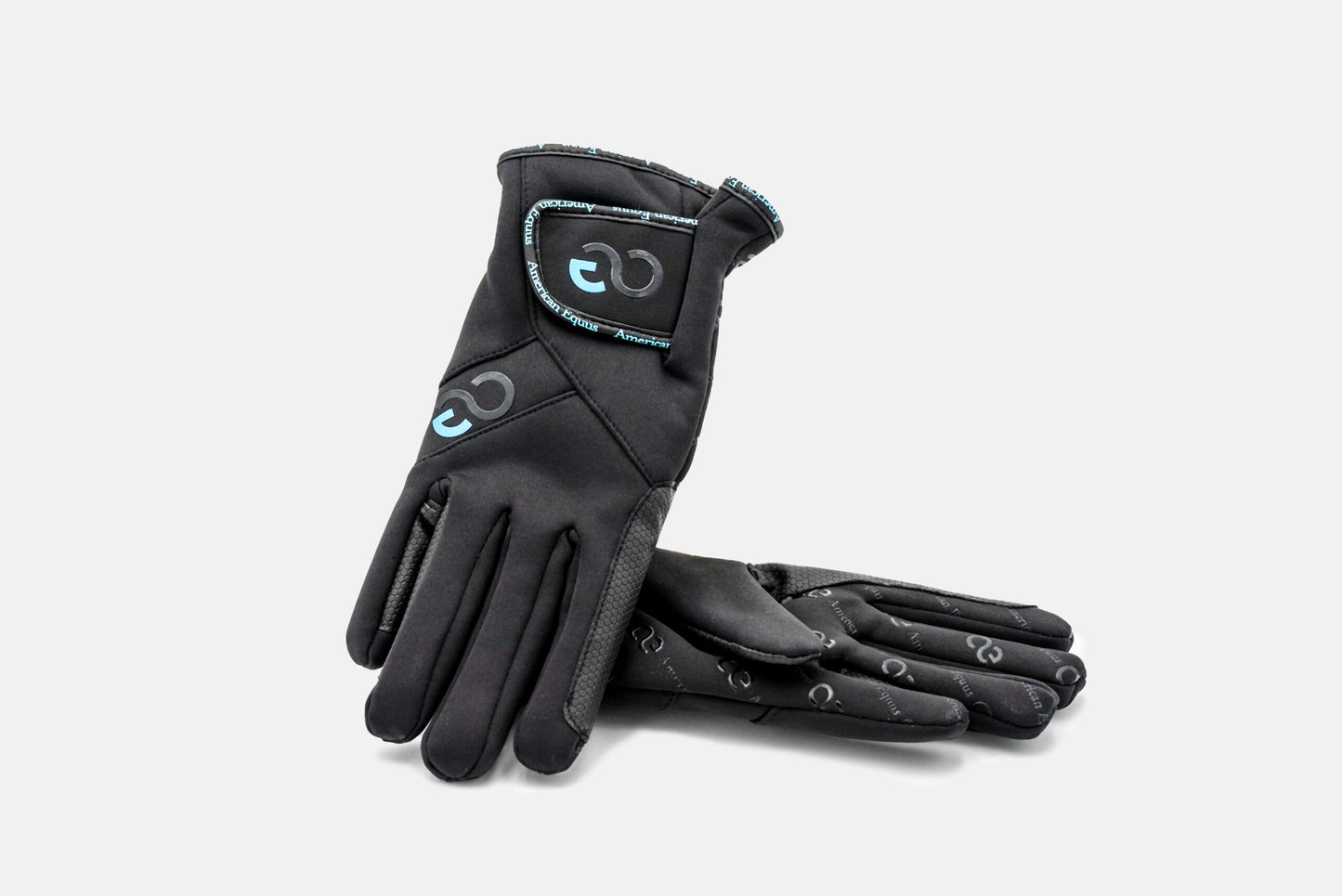 American Equus WinterTec Riding Gloves, black gloves with blue logo accents on Tampa Home & Garden Store