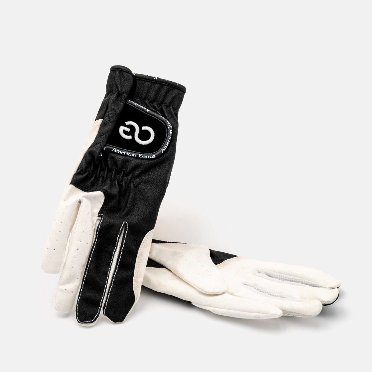 American Equus Half and Half Equestrian Riding Gloves, black back with white palm on Tampa Home & Garden Store