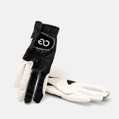 American Equus Half and Half Equestrian Riding Gloves, black back with white palm on Tampa Home & Garden Store