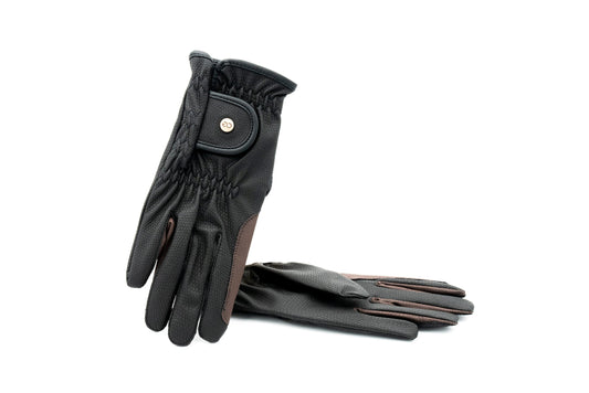 American Equus Hunter SPORT riding gloves, black textured leather with buttoned strap on Tampa Home & Garden Store