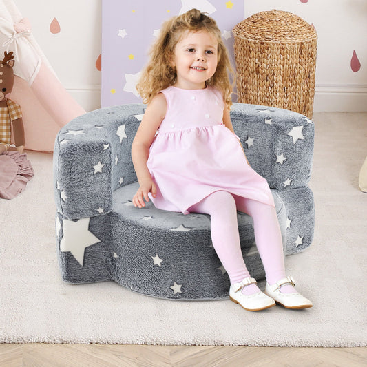 2-in-1 Convertible Glow in the Dark Kids Sofa with Removable Washable Cover-Gray - Tampa Home & Garden Store