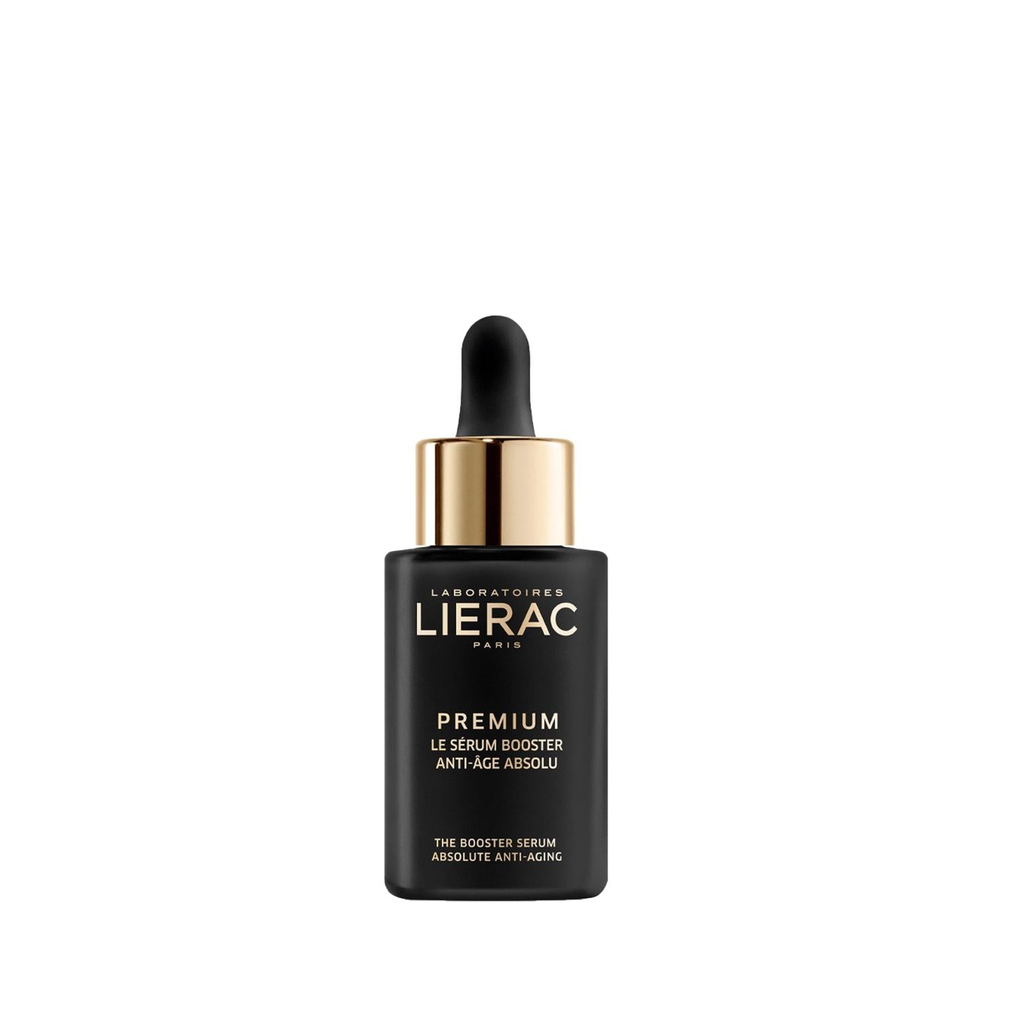 Lierac Premium Regenerating Serum bottle with black glass and gold dropper cap on Tampa Home & Garden Store