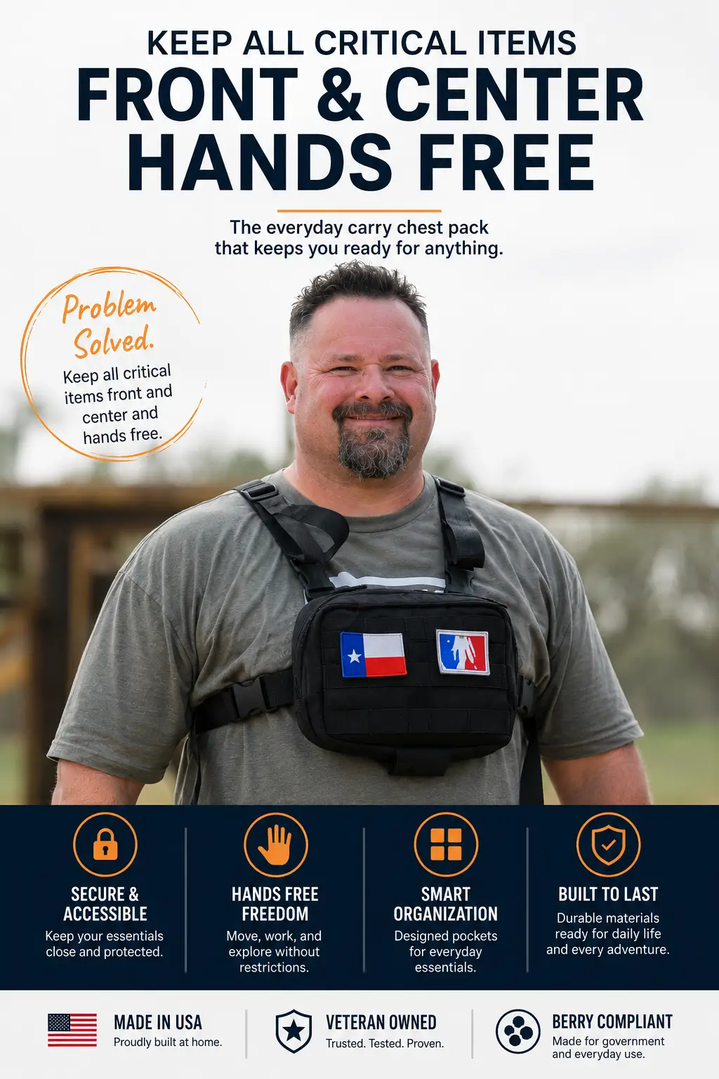 Gnome Chest Pack by SquatchSurvivalGear black chest pack with front pockets on Tampa Home & Garden Store