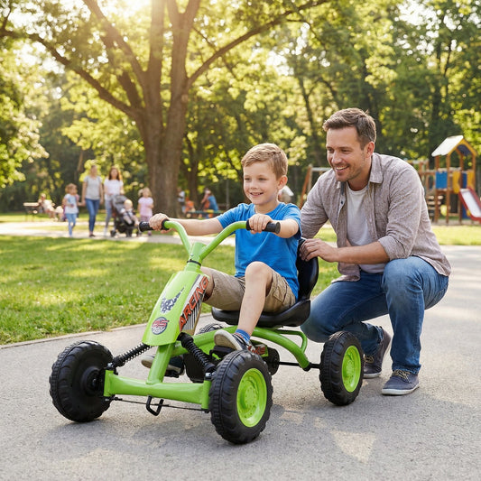 Go Kart for Kids 4 Wheel with Steering Handlebars and Adjustable Seat - Tampa Home & Garden Store