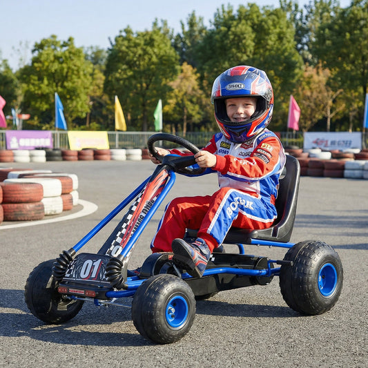 Go Kart for Kids 4 Wheels Pedal with Adjustable Seat and Multi-Terrain Wheels - Tampa Home & Garden Store