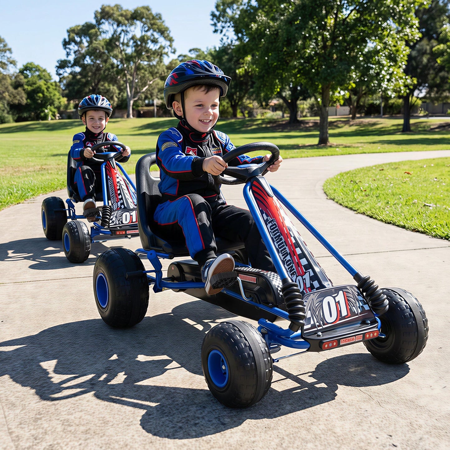Go Kart for Kids 4 Wheels Pedal with Adjustable Seat and Multi-Terrain Wheels