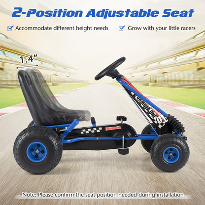 Go Kart for Kids 4 Wheels Pedal with Adjustable Seat and Multi-Terrain Wheels