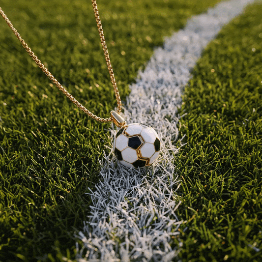 Soccer ball locket necklace by ALEX AND ANI in goldtone with black and white enamel ball pendant on Tampa Home & Garden Store