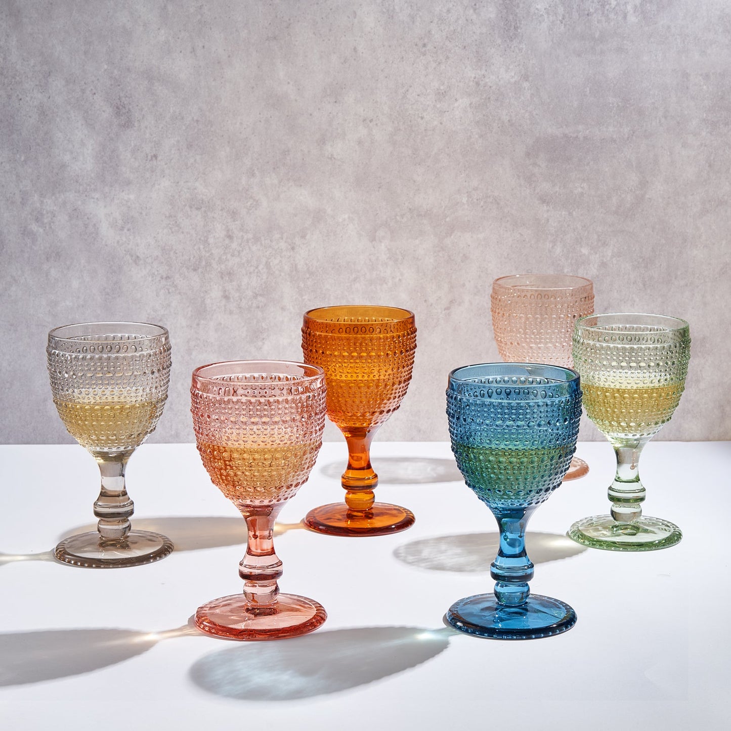Tonal Hobnail Goblet Stemmed Wine Glass Set of 6