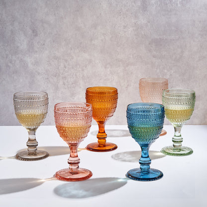 Tonal Hobnail Goblet Stemmed Wine Glass Set of 6