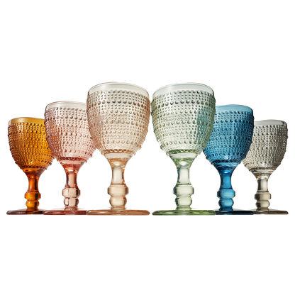 Tonal Hobnail Goblet Stemmed Wine Glass Set of 6