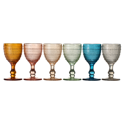 Tonal Hobnail Goblet Stemmed Wine Glass Set of 6