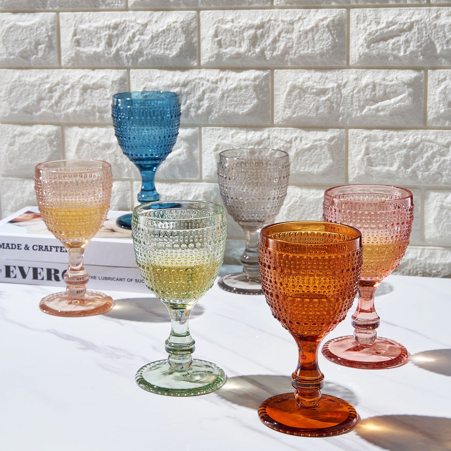 Tonal Hobnail Goblet Stemmed Wine Glass Set of 6