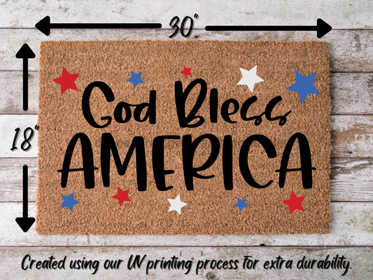 "God Bless America Doormat" 4th of July Doormat Red/White/Blue Stars - Tampa Home & Garden Store