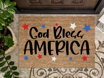 "God Bless America Doormat" 4th of July Doormat Red/White/Blue Stars - Tampa Home & Garden Store