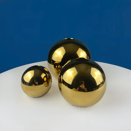 Gold Ceramic Globe Vases. Set of 3 Christmas Ornament Like Flower Vases. Seasonal or Everyday Table Decor. Florist or Interior Design Ideas - Tampa Home & Garden Store