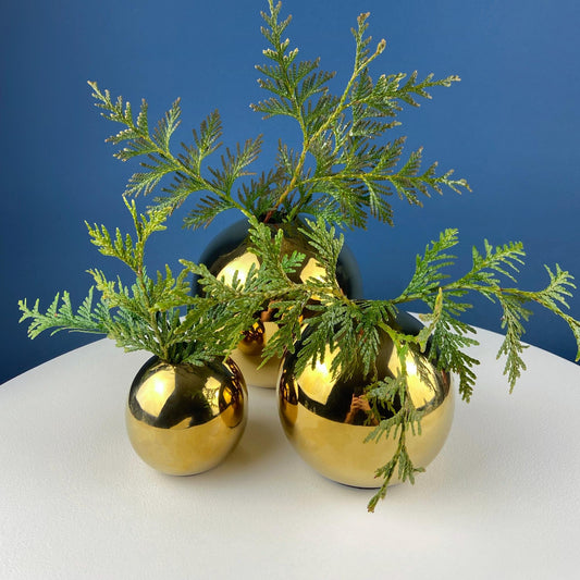 Gold Ceramic Globe Vases. Set of 3 Christmas Ornament Like Flower Vases. Seasonal or Everyday Table Decor. Florist or Interior Design Ideas - Tampa Home & Garden Store