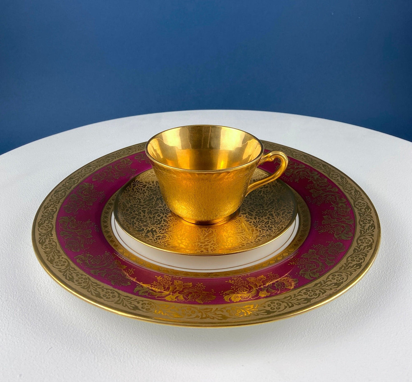 Gold Cup and Saucer with Red Plate: Wheeling Germany, Omeco Czechoslovakia Tea Set - Tampa Home & Garden Store