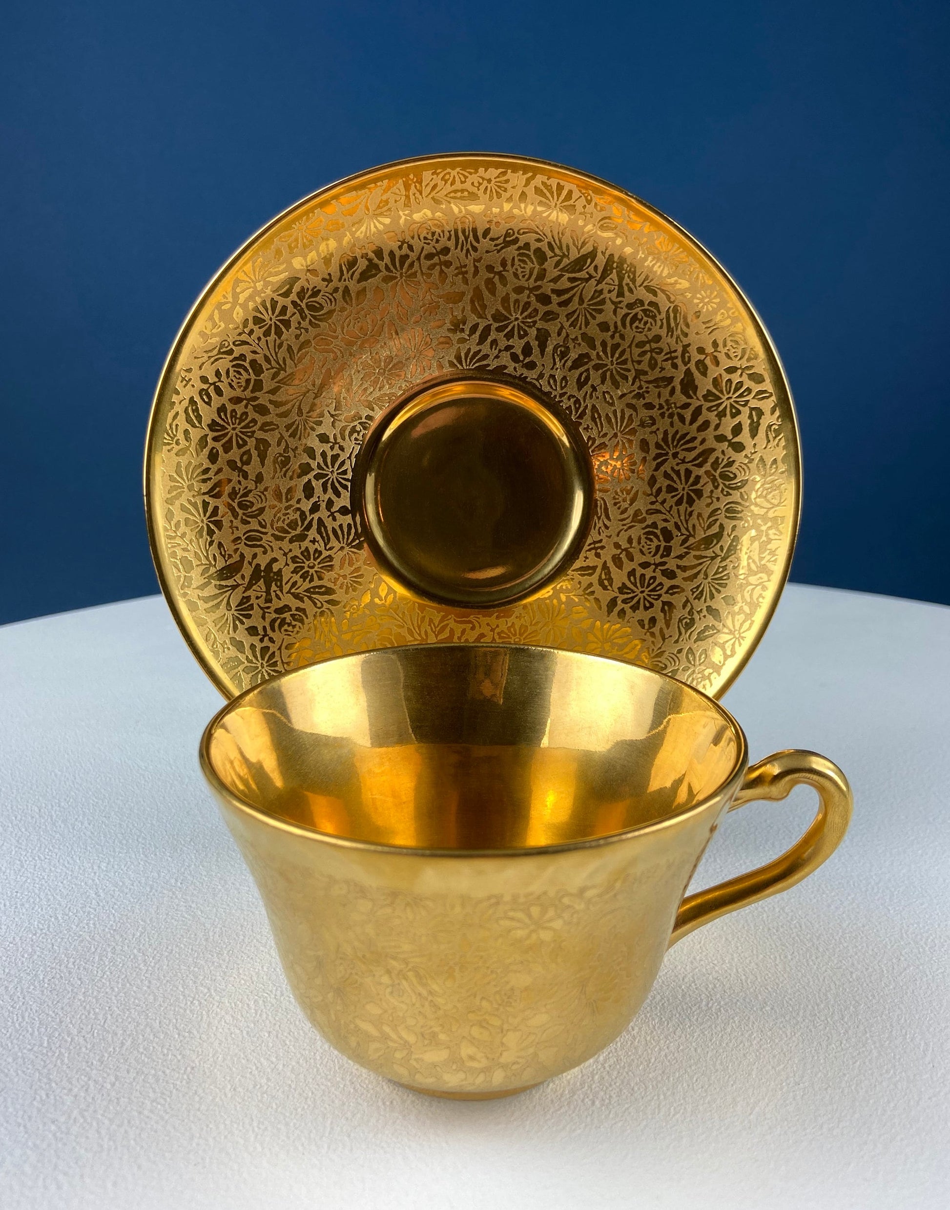 Gold Cup and Saucer with Red Plate: Wheeling Germany, Omeco Czechoslovakia Tea Set - Tampa Home & Garden Store