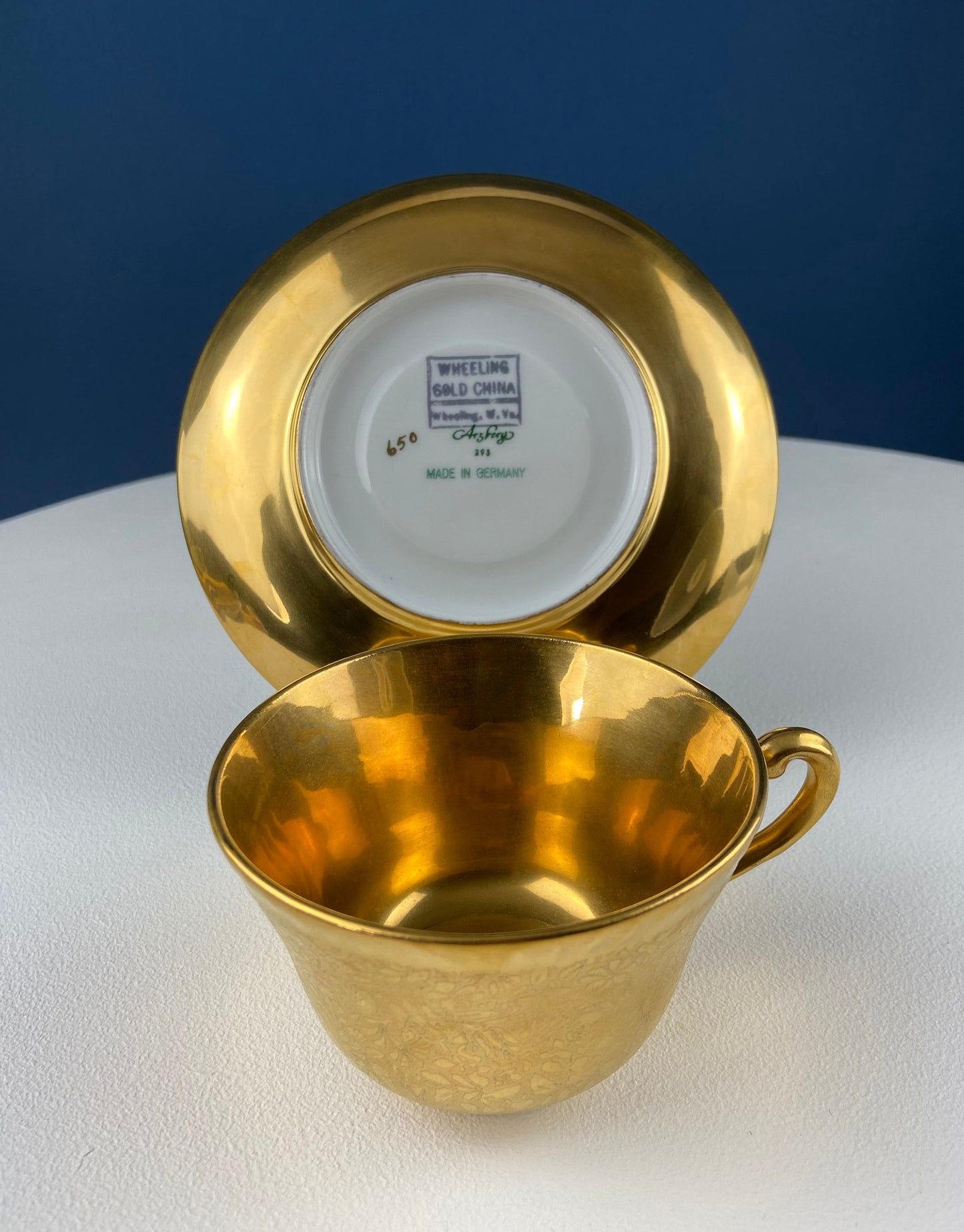 Gold Cup and Saucer with Red Plate: Wheeling Germany, Omeco Czechoslovakia Tea Set - Tampa Home & Garden Store