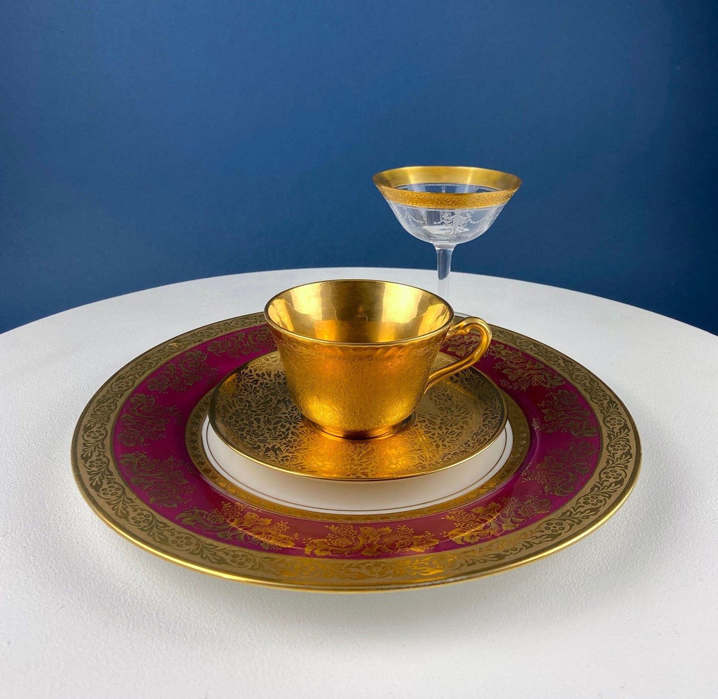 Gold Cup and Saucer with Red Plate: Wheeling Germany, Omeco Czechoslovakia Tea Set - Tampa Home & Garden Store