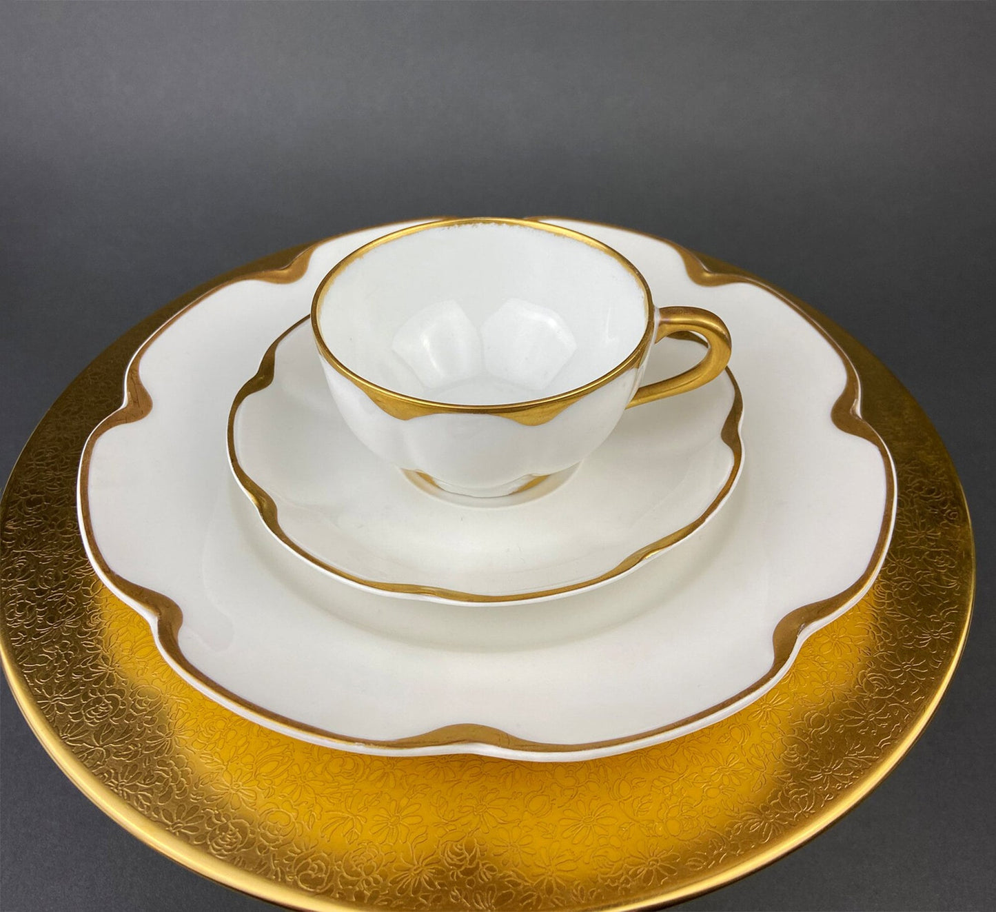 Gold Cup and Saucer with Red Plate: Wheeling Germany, Omeco Czechoslovakia Tea Set - Tampa Home & Garden Store